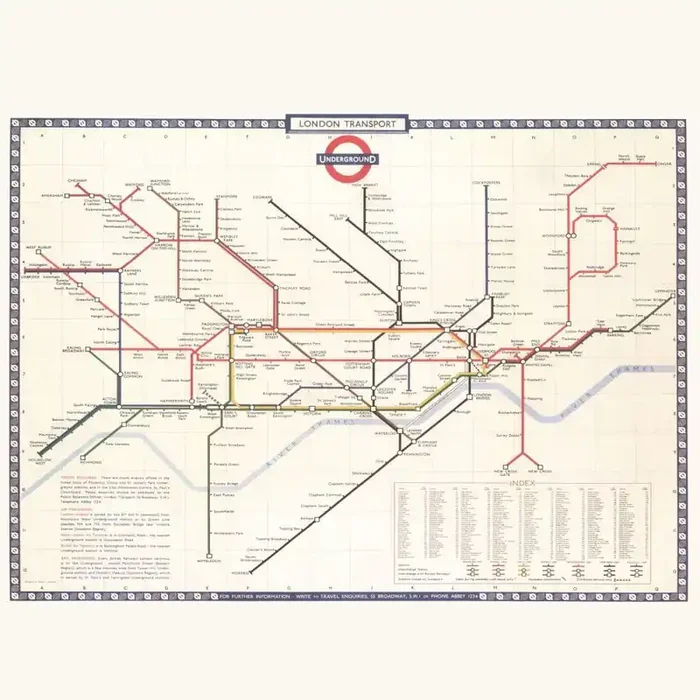 fotomural mapa del metro de Londres beige, rojo y azul de ESTAhome – 159313