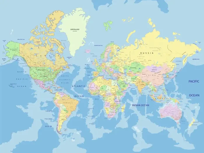 fotomural mapa del mundo azul, amarillo y verde de Sanders & Sanders – 600554