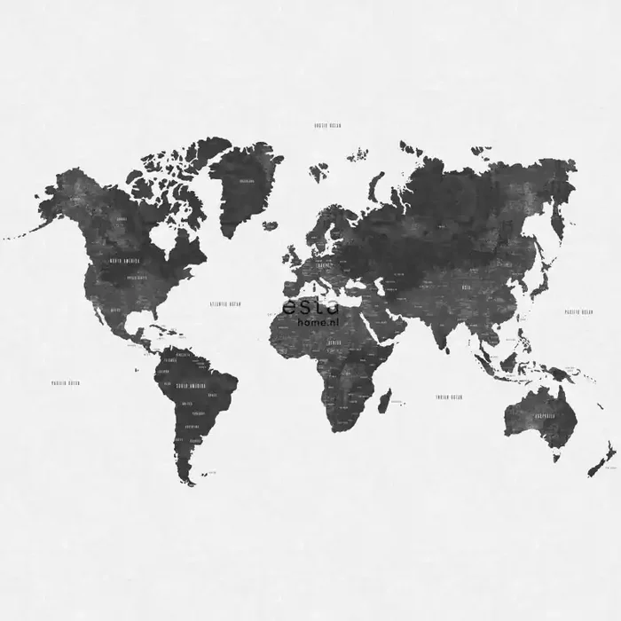 fotomural mapa del mundo vintage con textura de tejido blanco y negro de ESTAhome – 158854