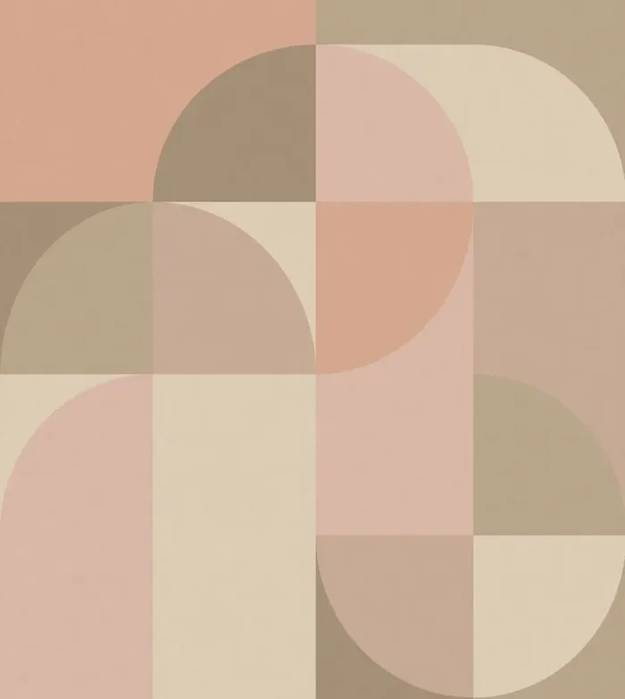 fotomural motivo geométrico en estilo Bauhaus rosa y beige de ESTAhome – 159366