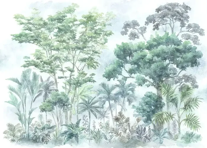 fotomural paisaje boscoso verde y azul de Komar – 611213