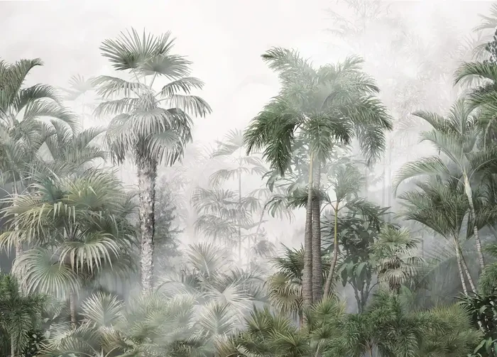 fotomural paisaje con palmeras verde oscuro y gris de Sanders & Sanders – 601170