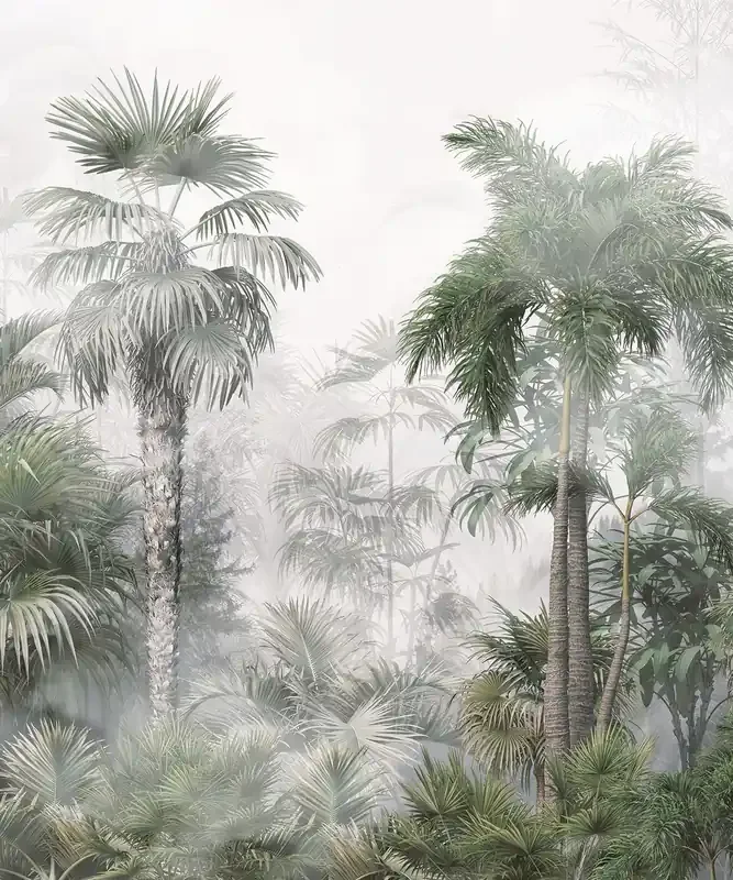 fotomural paisaje con palmeras verde oscuro y gris de Sanders & Sanders – 601198