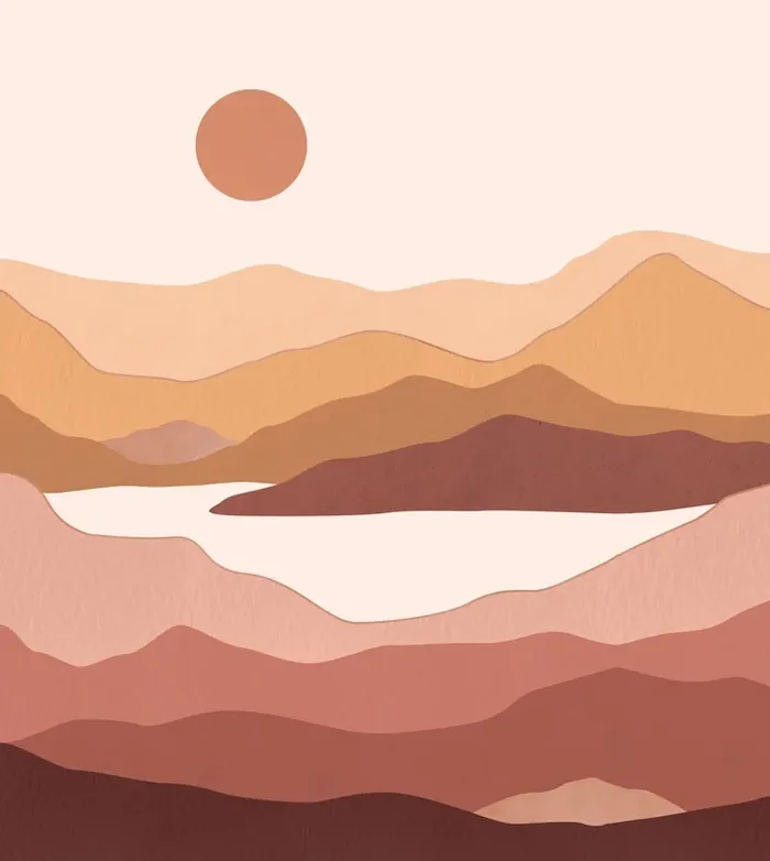 fotomural paisaje desértico rosa terracota y marrón terracota de ESTAhome – 159477
