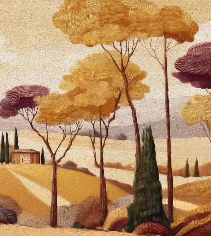 fotomural paisaje italiano beige, amarillo ocre y morado de ESTAhome – 159457