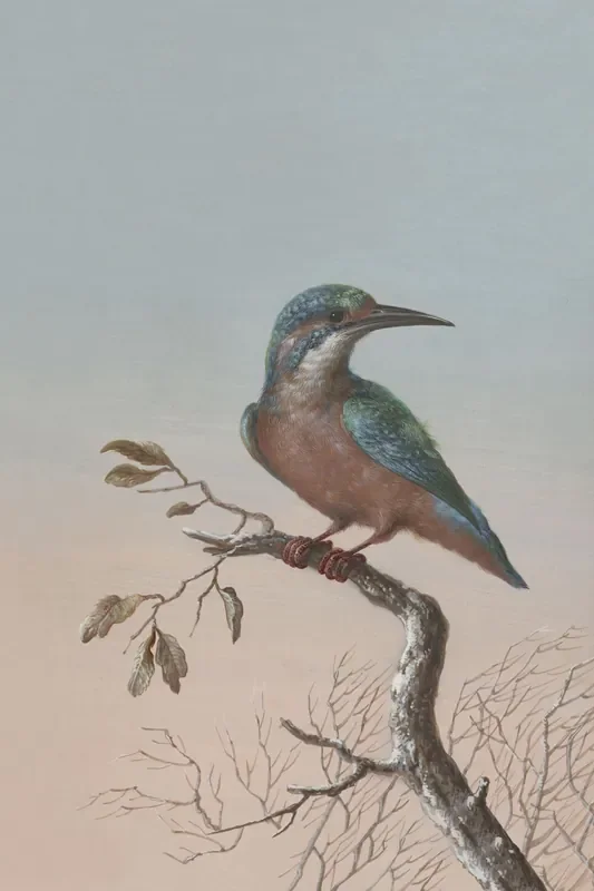 fotomural pájaro en rama rojo atardecer de ESTAhome – 159337