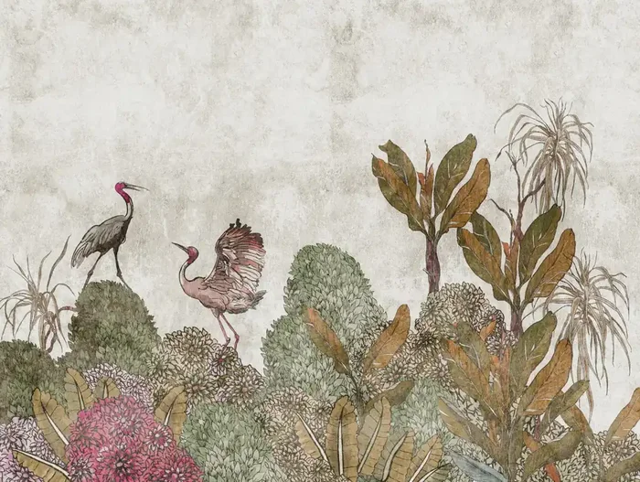 fotomural pájaro verde, marrón, gris, rosa y beige de One Wall one Role – AS-382341