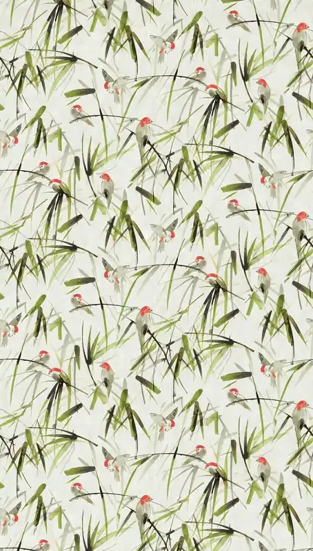 fotomural pájaros beige, verde, negro y rojo de Livingwalls – AS-393121