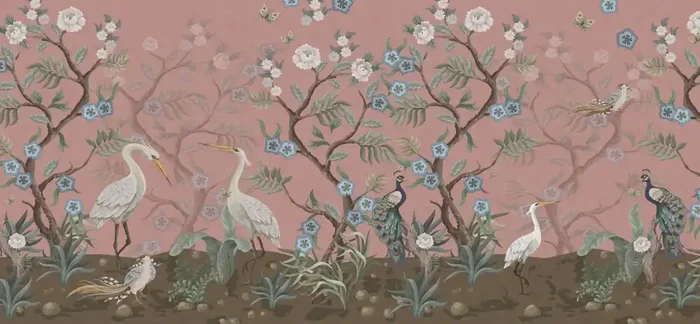 fotomural pájaros grulla rosa viejo de ESTAhome – 159405