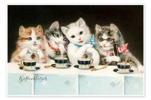 Four Cat Girlfriends Having a Coffee Party Bridgeman Images