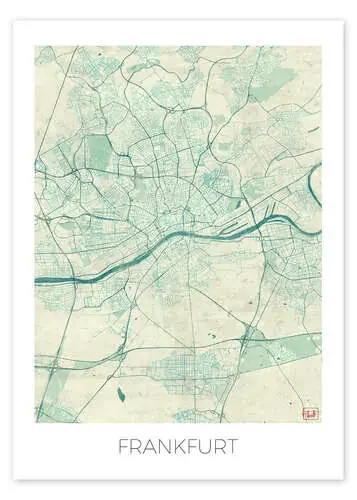 Frankfurt, Germany Map Blue de Hubert Roguski
