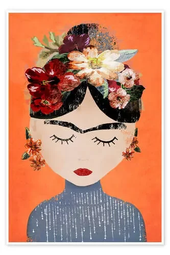 Frida con corona de flores, naranja de treechild