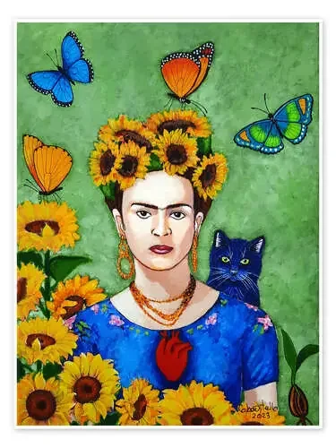 Frida with Sunflowers and Cat de Madalena Lobao-Tello