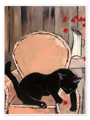 Gato negro con amapolas II de JIEL