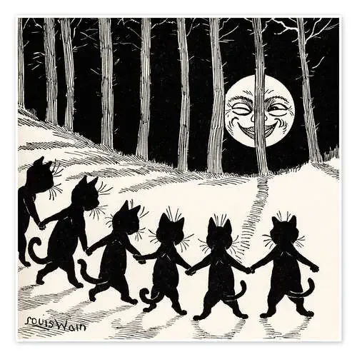 gatos a la luz de la luna llena de Louis Wain Master Collection