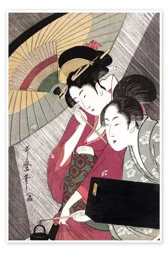 Geisha y asistente en una noche lluviosa de Kitagawa Utamaro Bridgeman Images