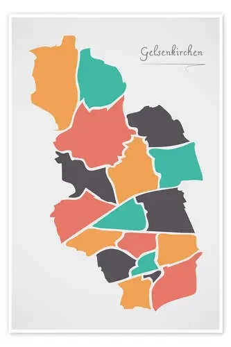 Gelsenkirchen city map modern abstract with round shapes de Ingo Menhard