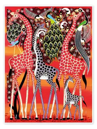 Giraffe family at dusk de Maulana Tanzania Art & Licensing
