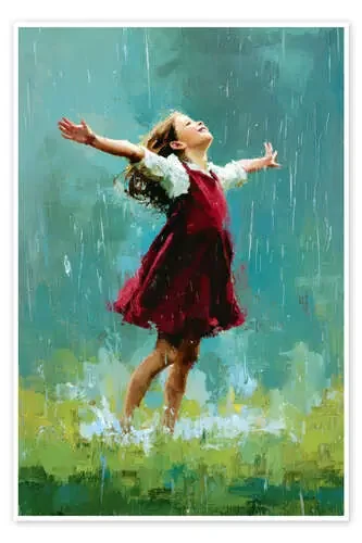 Girl happy in the rain de pixelliebe