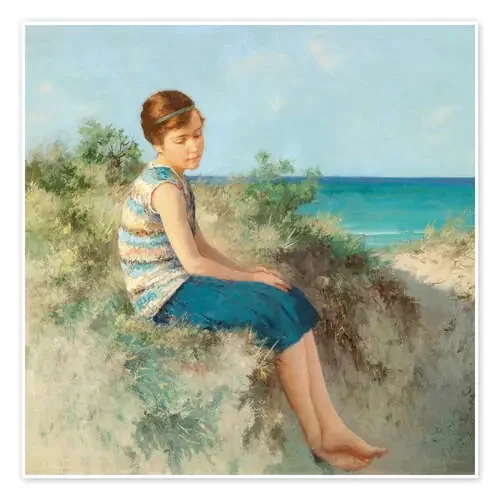 Girl in the dunes by the North Sea beach on Sylt de Hermann Seeger akg-images