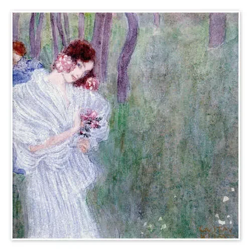Girl with flowers at the edge of a forest de Gustav Klimt akg-images