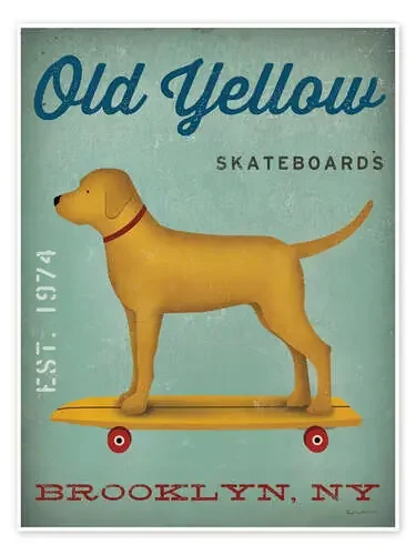 Golden Dog on Skateboard de Ryan Fowler Wild Apple Graphics