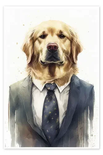Golden Retriever Wearing Suit and Tie de Dreamscapes