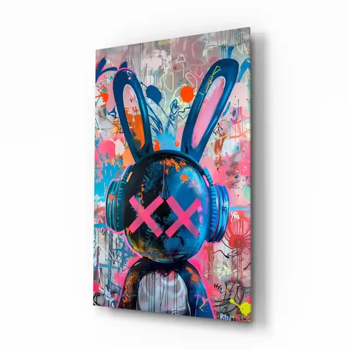 Graffiti Rabbit Glass Wall Art Designer Collection – 28.5 » X 18 «