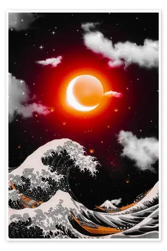 Great Wave of Kanagawa and Red Sun with Crescent Moon de Gen Z