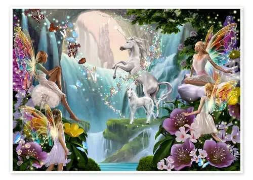 Hadas y unicornios en la catarata de Garry Walton MGL Licensing