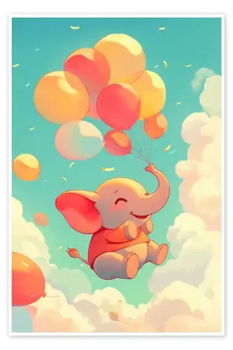 Happy elephant flies away with balloons de pixelliebe