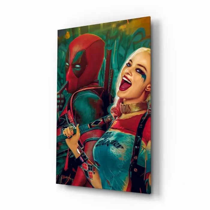Harley Quinn and Deadpool Glass Wall Art – 28.5 » x 18 «