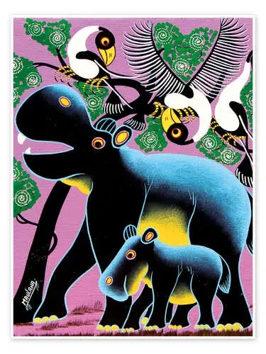Hippo mother with child de Maulana Tanzania Art & Licensing