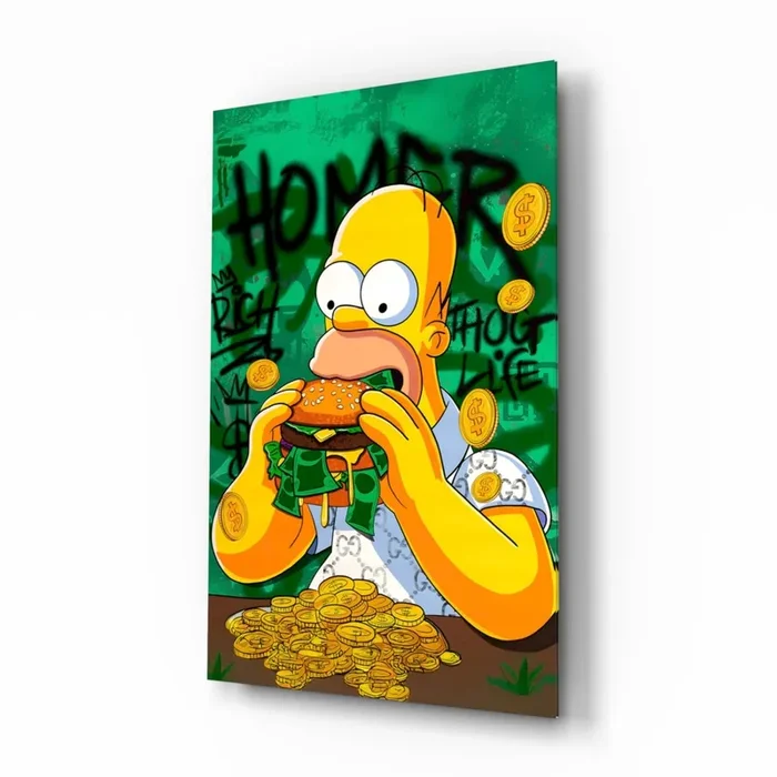 Homer The Taste of Greed Glass Wall Art Designer Collection – 28.5 » X 18 «