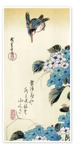 Hortensia y martín pescador de Utagawa Hiroshige Master Collection