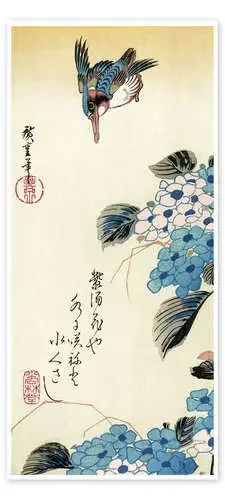 Hortensia y martín pescador de Utagawa Hiroshige Master Collection