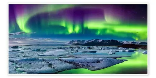 Islandia Aurora boreal sobre el glaciar lagoon (panorama) de Sascha Kilmer