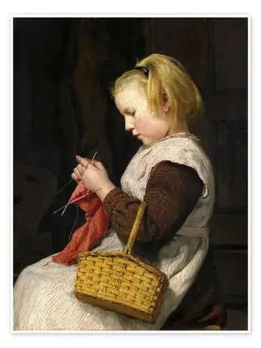 Knitting Girl with basket de Albert Anker Master Collection