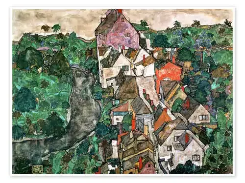 Krumau Landscape (Town and River) de Egon Schiele Bridgeman Images