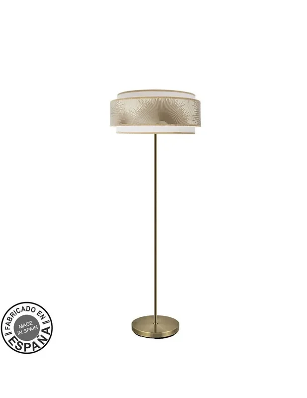 Lámpara de Pie Cuero Pantalla Blanca Oro