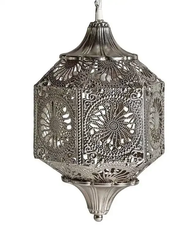 Lámpara Moruna Metal Calado Plata