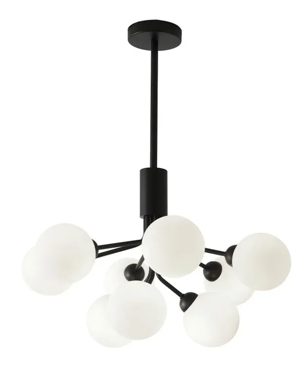Lámpara Retro Negra 9 Luces Vidrio Opal