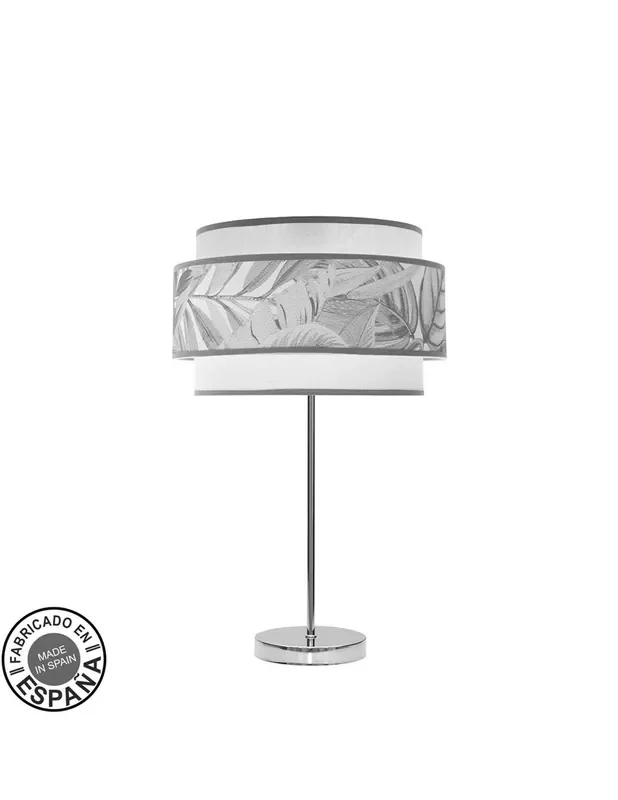 Lámpara Rinconera Cromo Pantalla Blanca/Gris
