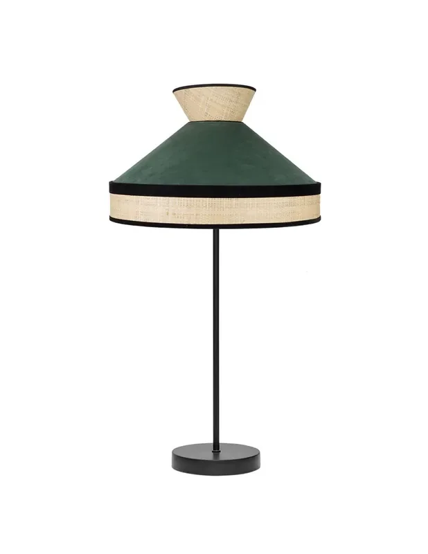 Lámpara Rinconera Negra Pantalla Verde Rafia