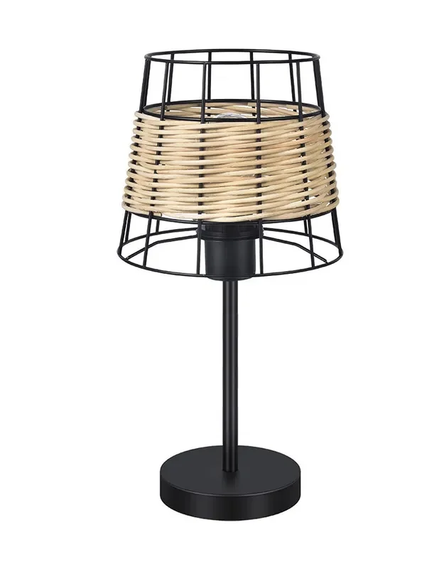 Lámpara Sobremesa Forja Negra y Rattan