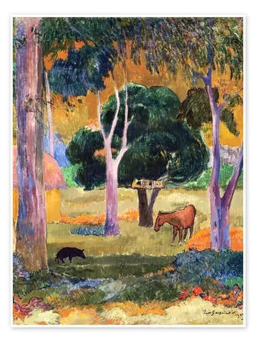 Landscape with a Pig and a Horse (Hiva Oa) de Paul Gauguin Master Collection