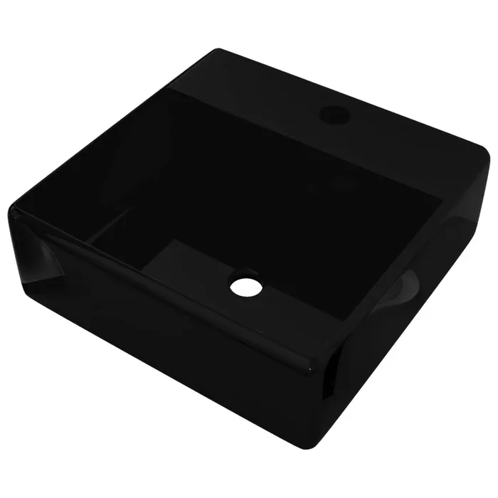 Lavabo de cerámica con agujero para grifo/desagüe cuadrado negro