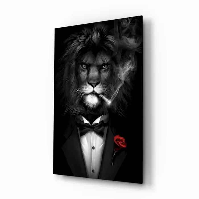 Lion as a Gentleman Glass Wall Art – 28.5 » x 18 «