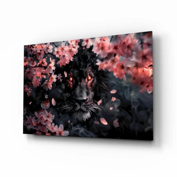 Lion of the Night Glass Wall Art Designer Collection – 28.5 » X 18 «