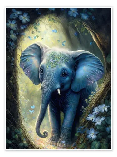 Little elephant in the magic forest de Dolphins DreamDesign
